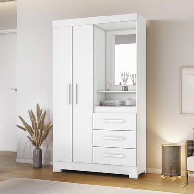 Guarda Roupa Solteiro 2 Portas 3 Gavetas Nt6020 Branco-rosa Nótável Móveis Branco-rosa