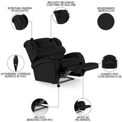 Poltrona Do Papai Reclinável Kalie Controle Power Elétrico Fh9 Pu Preto - Mpozenato