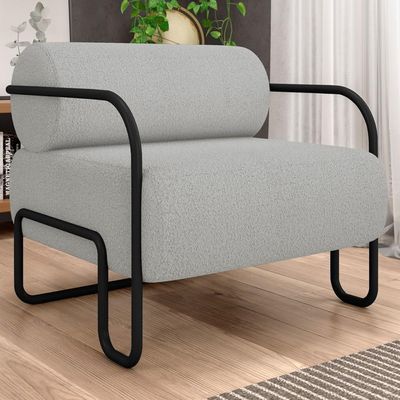 Poltrona Decorativa Para Sala Industrial Kira K04 Bouclê Cinza Claro - Mpozenato