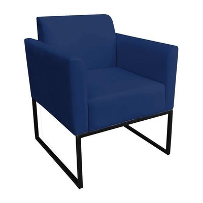 Poltrona Decorativa Base Industrial Preto Maressa S04 Suede Azul Marinho - Ibiza