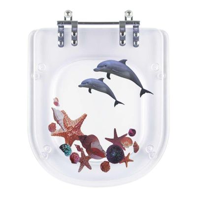 Assento Sanitário Poliester Etna Decorado Golfinho E Conchas Para Vaso Icasa