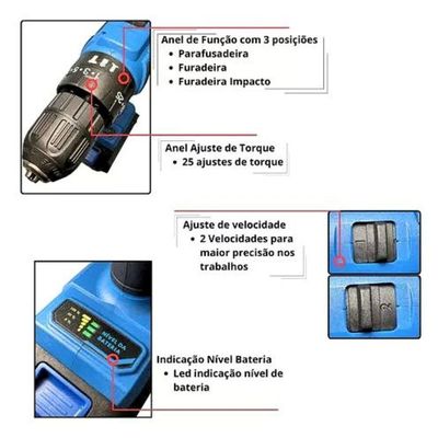 Parafusadeira Furadeira Sem Fio 36v 2 Baterias 340w Bivolt