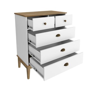 Cômoda Colonial com 5 Gavetas MDP Mel Branco Sala Quarto MB 1020 Movelbento