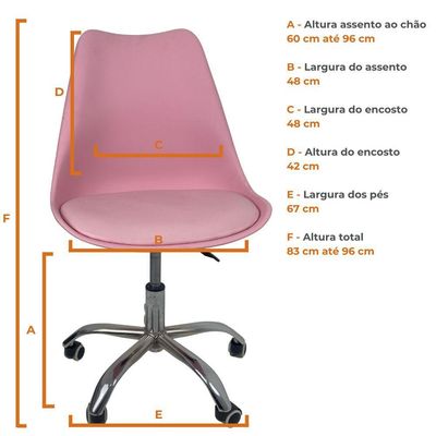 Kit 8 Cadeiras Office Base Cromada Com Rodizio Giratória Saarinen Rosa