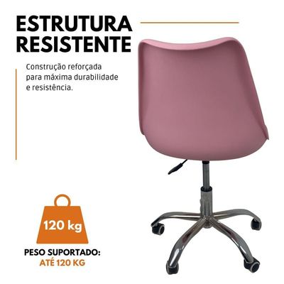 Kit 8 Cadeiras Office Base Cromada Com Rodizio Giratória Saarinen Rosa