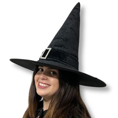 Chapéu De Bruxa Preto Com Fecho E Faixa Preta Veludo