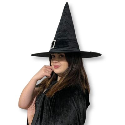 Chapéu De Bruxa Preto Com Fecho E Faixa Preta Veludo