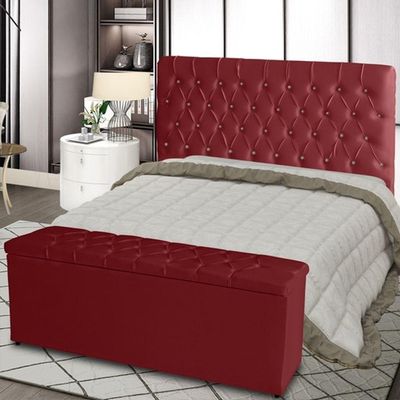 Kit Cabeceira De Cama E Calçadeira Baú Estrela King 195 Cm Suede Capitonê Vermelho Casa Móveis E Decoração
