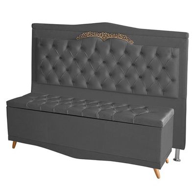 Kit Cabeceira De Cama Box E Calçadeira Baú Madri Queen 160 Cm Suede Grafite Do Lar Móveis E Decoração