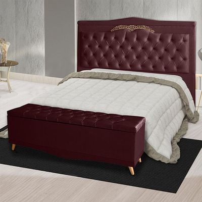 Kit Cabeceira De Cama Box E Calçadeira Baú Madri King 195 Cm Suede Bordo Do Lar Móveis E Decoração