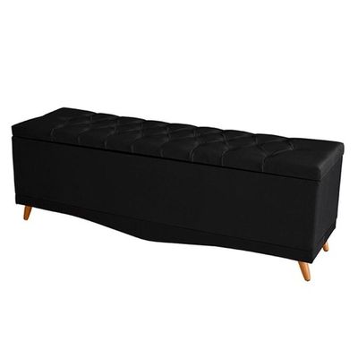 Kit Barcelona Cabeceira De Cama Painel E Calçadeira Baú Casal 140 Cm Suede Preto Do Lar Móveis E Decoração