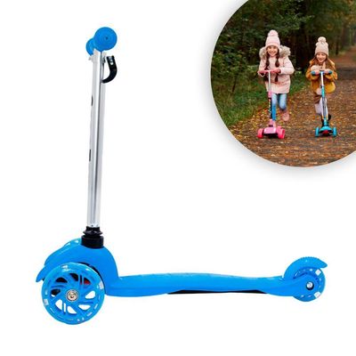 Patinete Regulável Infantil 3 Rodinhas Com Led Para Crianças Até 40kg Azul