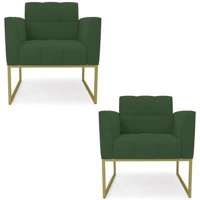 Poltrona Base Industrial Dourado Kit 2 Ana Veludo Verde - Ibiza