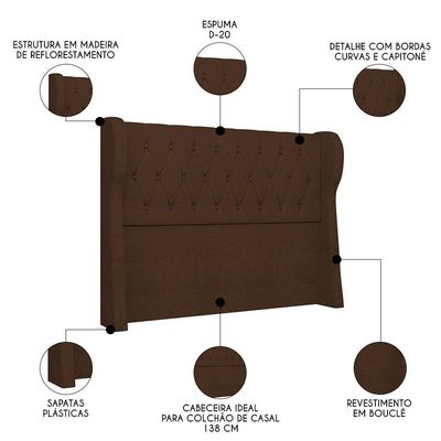 Cabeceira Casal Cama 140cm Malva I02 Bouclê Marrom - Mpozenato