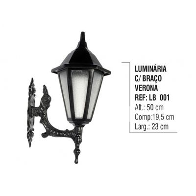 Luminária Verona com Braço Externa/interna em Alumínio 50cm