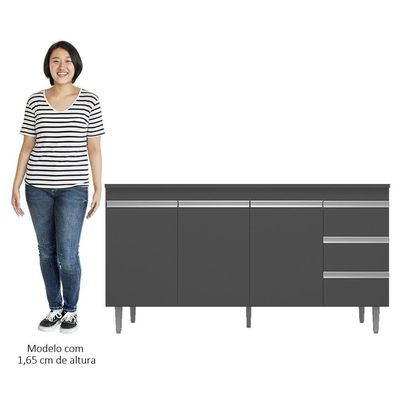 Balcão Gabinete Com Pia Inox 150cm Andréia 3 Portas Cinza - Ajl Móveis