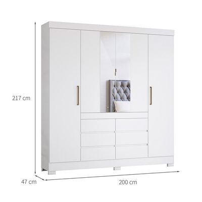 Guarda-Roupa Casal com Espelho Trevi 4 Portas 6 Gavetas Branco