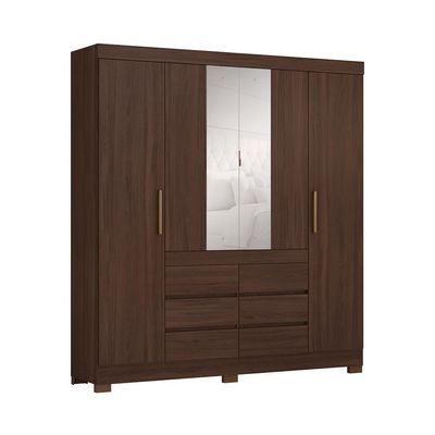 Guarda-Roupa Casal com Espelho Trevi 4 Portas 6 Gavetas Café