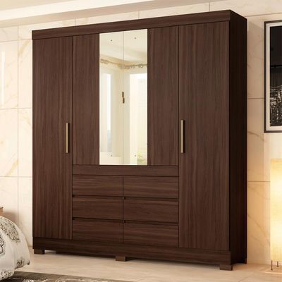 Guarda-Roupa Casal com Espelho Trevi 4 Portas 6 Gavetas Café
