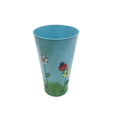 Vaso Balde Metal Enfeite Jardim Quintal Varanda Joaninha Flor Azul