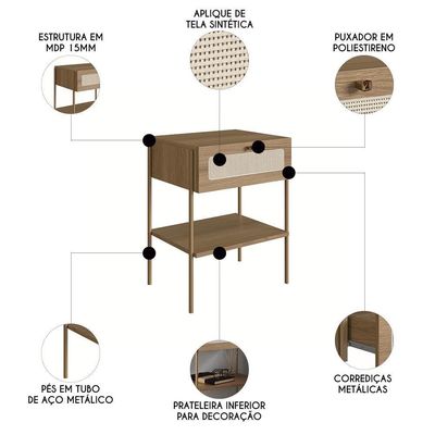 Cabeceira Solteiro 90cm E Mesa 1 Gaveta Arlo A10 Hanover-dourado - Mpozenato