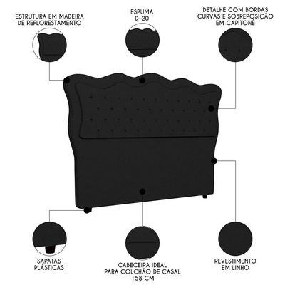 Cabeceira Casal Queen Cama 160cm Oregon I02 Linho Preto - Mpozenato