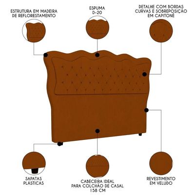 Cabeceira Casal Queen Cama 160cm Oregon I02 Veludo Terracota - Mpozenato