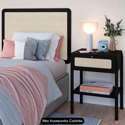 Cabeceira Solteiro 90cm E Mesa 1 Gaveta Arlo A10 Nero-preto - Mpozenato