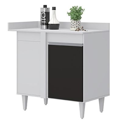 Balcão De Canto Reto Com Tampo 1 Porta Denver Branco-preto - Lumil
