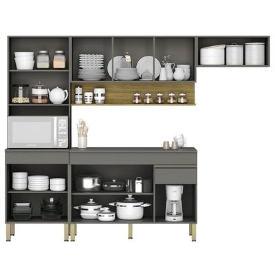 Armário De Cozinha 4 Peças Balcão Com Tampo 120cm Lina07 K02 Gris-freijó - Mpozenato