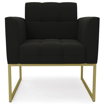 Poltrona Base Industrial Dourado Kit 2 Ana Suede Preto - Ibiza