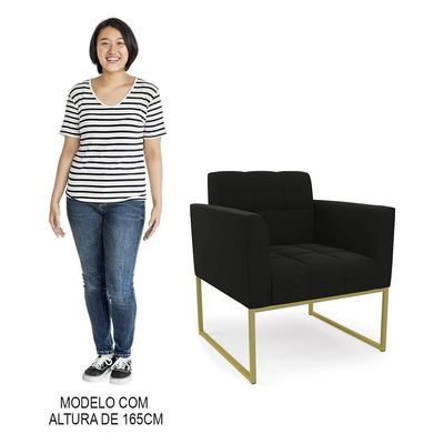Poltrona Base Industrial Dourado Kit 2 Ana Suede Preto - Ibiza