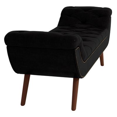 Puff Recamier Calçadeira 140cm Pés Palito Madeira Venêto P02 Sintético Preto - Mpozenato