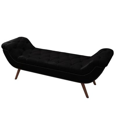 Puff Recamier Calçadeira 140cm Pés Palito Madeira Venêto P02 Sintético Preto - Mpozenato