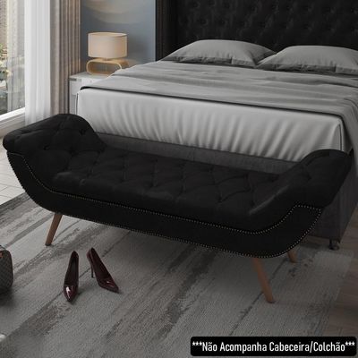 Puff Recamier Calçadeira 140cm Pés Palito Madeira Venêto P02 Sintético Preto - Mpozenato