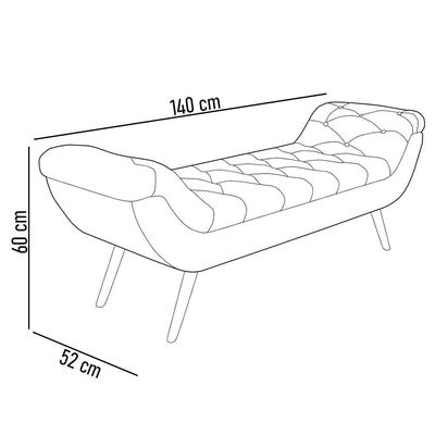 Puff Recamier Calçadeira 140cm Pés Palito Madeira Venêto P02 Sintético Preto - Mpozenato