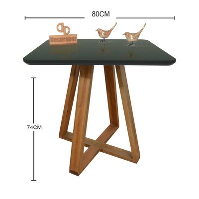 Mesa Jantar Base X Tampo Quadrado Laca Com Vidro 80cm Preto