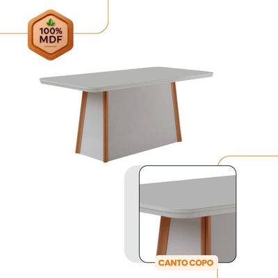 Mesa Diane 180cm Tampo Mdf Vidro Canto Copo Com 6 Cadeiras Veludo Creme /off /naturale /serig Off
