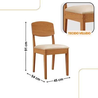Mesa Diane 180cm Tampo Mdf Vidro Canto Copo Com 6 Cadeiras Veludo Creme /off /naturale /serig Off