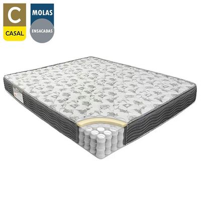 Cama Box Casal Sintético + Colchão De Molas Ensacadas - Serene - 138x188x58cm Bege