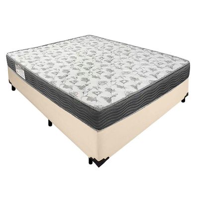Cama Box Casal Sintético + Colchão De Molas Ensacadas - Serene - 138x188x58cm Bege