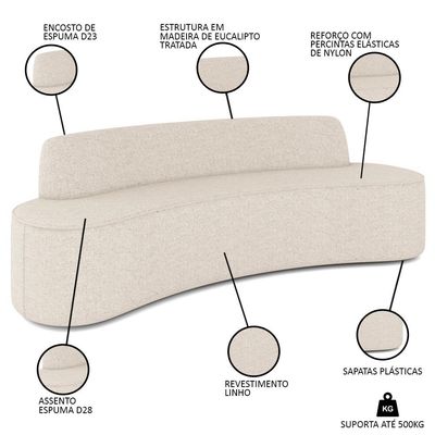 Sofá 5 Lugares para Sala de Estar Living 300cm Koane D06 Linho Pérola - Mpozenato