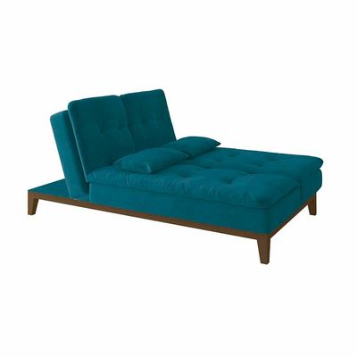 Sofá-Cama 3 Lugares Casal Amanda com Pés de Madeira Suede Azul