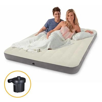 Colchão Inflável Casal Dura Beam Fiber Tech Queen Com Bomba Elétrica 110v Intex