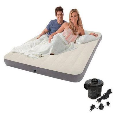 Colchão Inflável Casal Dura Beam Fiber Tech Com Bomba Elétrica 220v Intex