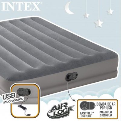 Colchão Inflável Casal Queen Fiber Tech Prestige Com Bomba Usb Intex