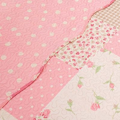 Kit Cobre Leito Colcha Dallas Queen Dupla Face Estampada 3 Peças - Rosa Patchwork Cloud