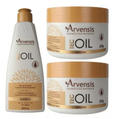 Kit Arvensis Tec Oil Shampoo 300ml + 2 Máscara 250g Nutrição
