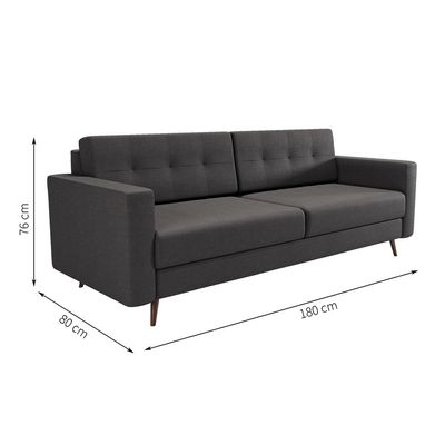 Sofá 3 Lugares Pé Palito Living Linho Cotton Grafite 180 cm