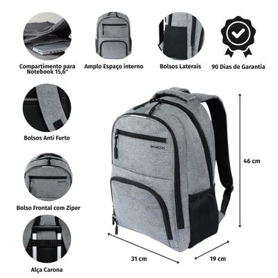 Mochila Masculina para Notebook México Cinza U / Cinza